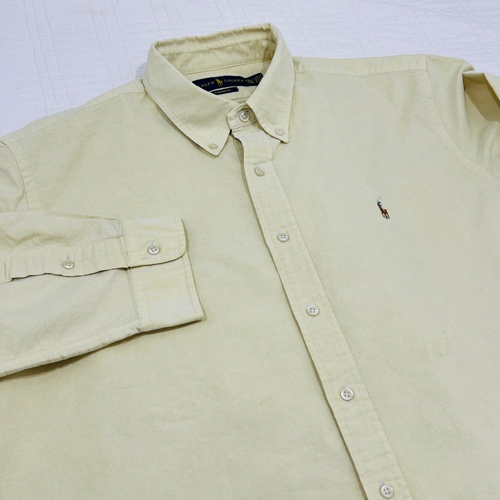 Ralph Lauren Mens XXL Custom Fit Yellow Oxford Button Down Shirt Long Sleeve